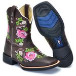 BOTA TEXANA FRANCA BOOTS BORDADA FLORES CANO CURTO FB201