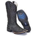 BOTA TEXANA FRANCA BOOTS BEATRIZ PRETA COM RECORTES A LASER 