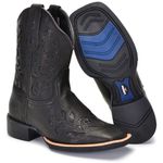 BOTA TEXANA FEMININA BORDADA LASER PRETA COURO PRETO FB112 