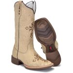 BOTA TEXANA FEMININA BORDADA CRUZ COURO AREIA FB109 