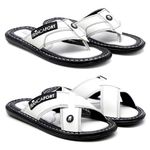 Kit 2 Pares Branco Chinelo de Dedo & Trançado Couro Legitimo