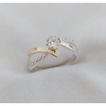 Anel Solitário Elegante De Prata 925 Com Apliques De Ouro 14 K E Zircônias