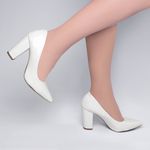 Sapato Scarpin Salto Quadrado Verniz Off White