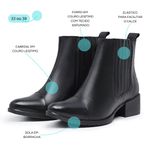 Bota Feminina Chelsea Elástico Lateral Couro Preto