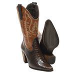 Bota Texana Feminina Cano Longo Couro Anaconda Marrom