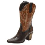 Bota Texana Feminina Cano Longo Couro Anaconda Marrom