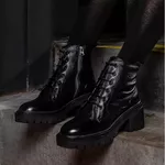 Bota Coturno Cano Médio Couro Preto de Amarrar