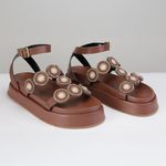 Sandália Grega Flatform Feminina Pedraria - Café