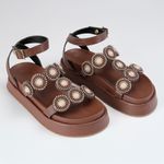 Sandália Grega Flatform Feminina Pedraria - Café