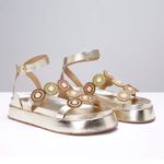 Sandália Grega Flatform Feminina Pedraria - Dourada