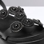 Sandália Grega Flatform Feminina Pedraria - Preto