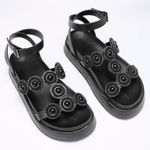 Sandália Grega Flatform Feminina Pedraria - Preto