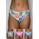 Kit 3 Calcinhas Frelith Floral Azul e Rosa - ESTAMPADA