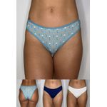 Kit 3 Calcinhas Frelith Floral Marinho e Marfim - ESTAMPADA