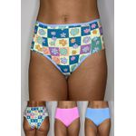 Kit 3 Calcinhas Frelith Floral Azul e Rosa - ESTAMPADA