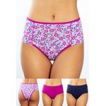 Kit 3 Calcinhas Frelith Floral, Fúcsia e Marinho - ESTAMPADA
