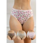 Kit 3 Calcinhas Frelith Floral Castanho e Chocolate - ESTAMPADA