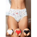 Kit 3 Calcinhas Frelith Jardim Vermelho e Preto - ESTAMPADA