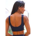 Top Fitness Frelith Marinho com Recorte Branco e Laranja em Microfibra New Zealand - AZUL MARINHO