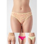 Kit 3 Calcinhas Frelith Floral Amarelo e Pink - ESTAMPADA
