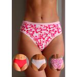 Kit 3 Calcinhas Frelith Floral, Rosê e Vermelho em Microfibra - ESTAMPADA