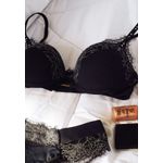 Conjunto Frelith com Renda Bicolor e Microfibra - PRETO