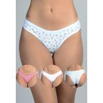 Kit 3 Calcinhas Frelith Floral, Coral e Branco em Cotton - ESTAMPADA