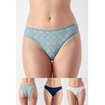 Kit 3 Calcinhas Frelith Floral Marinho e Marfim - ESTAMPADA
