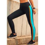 Calça Fit Frelith Preta Com Faixa Lateral Verde Água em Microfibra New Zealand - PRETO