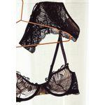Conjunto Frelith Sem Bojo e Calcinha Fio em Tule Bordado e Renda - PRETO