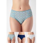 Kit 3 Calcinhas Frelith Floral Marinho e Marfim - ESTAMPADA