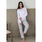 Pijama Inverno Frelith Branco e Mescla Flanelado e Detalhes de Renda - DIVERSOS