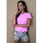 Pijama Verão Frelith Rosa com Floral - ESTAMPADO