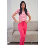 Pijama Meia Estação Listras Pink em Viscolycra - ESTAMPADA