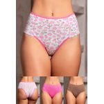 Kit 3 Calcinhas Frelith Floral Castanho e Rosa - ESTAMPADA