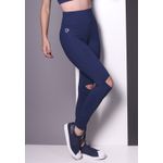 Calça Fitness Frelith Lisa com Abertura nos Joelhos em Microfibra - AZUL MARINHO