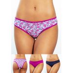 Kit 3 Calcinhas Frelith Floral Fúcsia e Marinho - ESTAMPADA