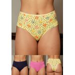 Kit 3 Calcinhas Frelith Floral Poá, marinho e rosa - ESTAMPADA
