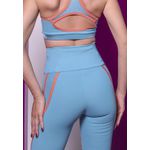 Calça Fitness Azul, Azul Claro Brilho e Laranja com Recortes Diagonais em Microfibra - AZUL CLARO