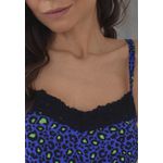Camisola Frelith Estampa Onça Azul com Renda Aplicada em Viscolycra - ESTAMPADA