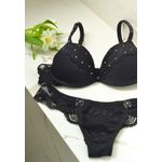 Conjunto Frelith Londres Bordado Strass em Renda e Tecido Brilho - PRETO