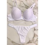 Conjunto Lingerie Plus Size Frelith Relevo Corações em Renda e Microfibra - BRANCO