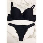 Conjunto Lingerie Plus Size Frelith Relevo Corações em Renda e Microfibra - PRETO