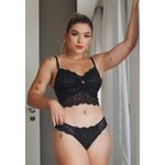 Conjunto Top Franzido e Calcinha Fio em Renda - PRETO