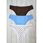 Kit 3 Calcinhas Floral Geométrico, Azul Claro e Castanho em Microfibra - ESTAMPADA