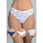 Kit 3 Calcinhas Floral, Marfim e Azul Marinho em Microfibra - ESTAMPADA