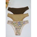 Kit 3 Calcinhas Frelith Mix Flores Chocolate e Castanho - ESTAMPADA
