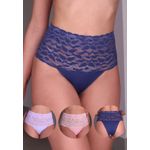 Kit 3 Calcinhas Frelith com Cós Largo em Renda Lilas Rosê Marinho e Microfibra - DIVERSOS