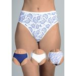 Kit 3 Calcinhas Floral, Marfim e Azul Marinho em Microfibra - ESTAMPADA