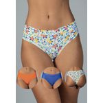 Kit 3 Calcinhas Floral, Laranja e Azul em Microfibra - ESTAMPADA